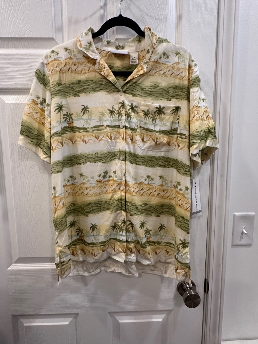 Alfred dunner womens button down palm tree short sleeve blouse size 14 NWT